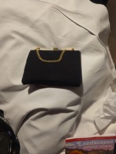 Vintage Black Satin Evening Clutch with Gold Tone Chain Strap