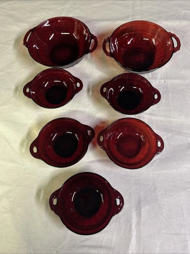 Anchor Hocking Fire King Royal Ruby Red Coronation Dessert Salad Berry Bowl Set