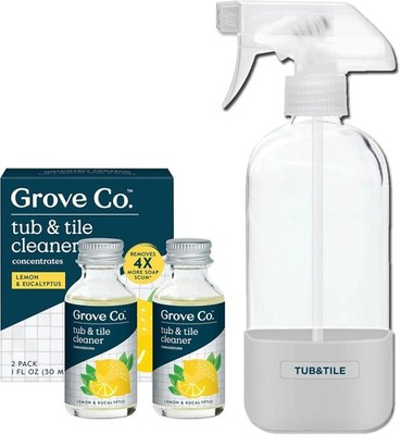 Tub and Tile Cleaner Refill Concentrate with Reusable Glass Spray Bottle