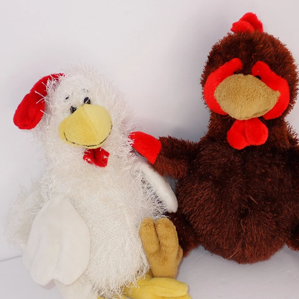 2 Lot Webkinz Ganz 10 in Brown Rooster HM346 White Chicken HM205 Plush No Tags - Image 2 of 4