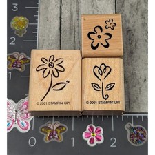 Stampin' Up Flowers Variety Lot of 3 Rubber Stamp Wood L69