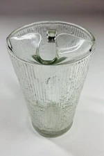 Vintage Heavy Ribbed Clear Glass  8" Water Pitcher with Ice Lip and Pebbled Base