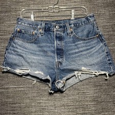 Levi's 501 Shorts Women's 31 Blue Raw Cut Off Button Fly Denim