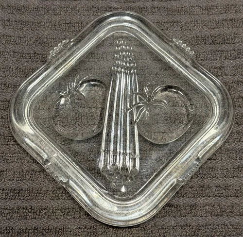 Vintage Federal Glass Refrigerator Box Lid with Tomatoes & Asparagus Square NICE