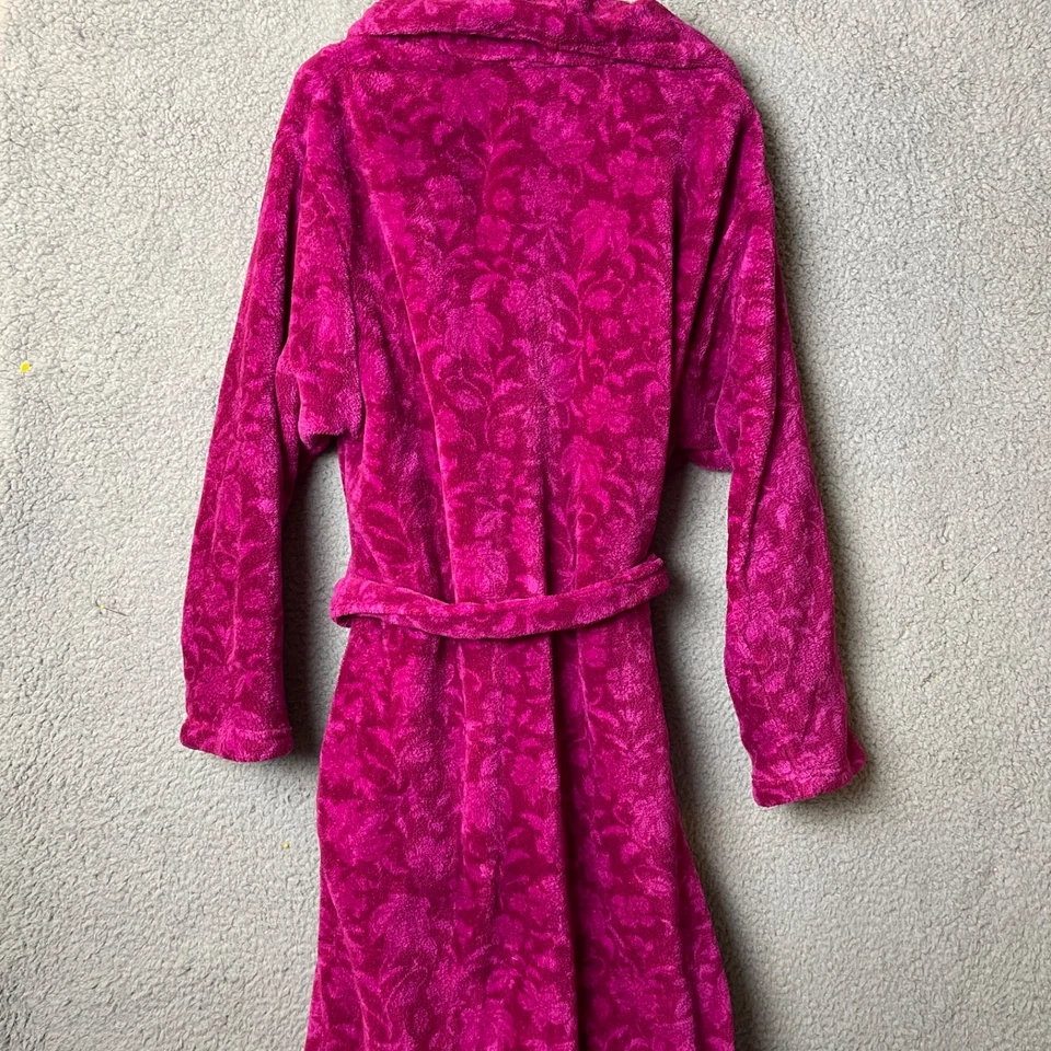 Bata Karen Neuburger Rosa Fucsia Felpa Floral con Cinturón Talla M Suave Acogedor Salón Foto 2 de 4