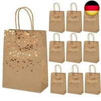 Mikihat 10 StüCk PapiertüTen Mit Henkel，GeschenktüTen Aus Kraftpapier, Bronzing