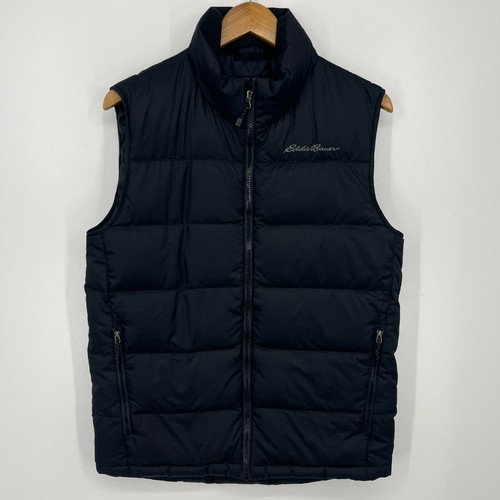 Eddie Bauer Puffer Vest Men's S Black EB550 Full Zip Logo Pockets Down Fill