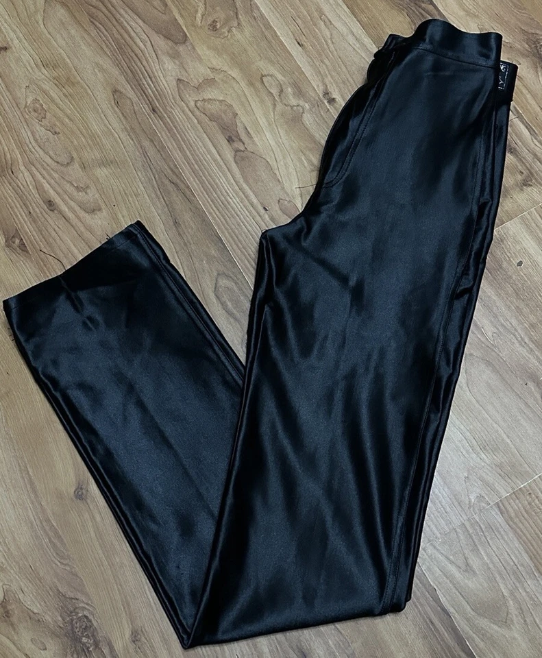 ladies vintage size 2 black spandex satin 34 stretch rare 70s 80 disco trousers - Image 3 of 4