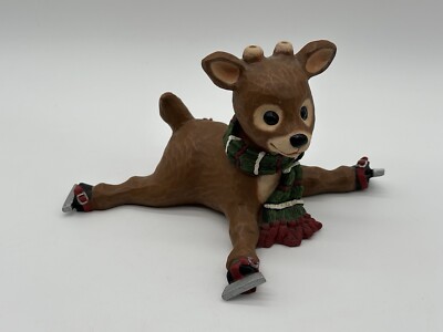Adorable Vintage Skating Christmas Reindeer Resin Figurine