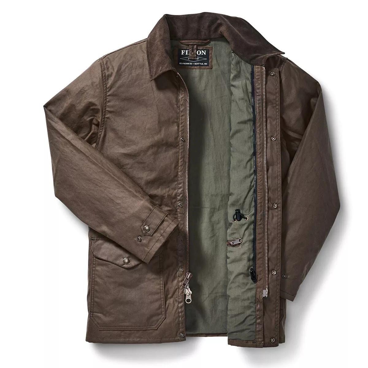 Filson Cover Cloth Mile Marker Coat 20171578 Dark Earth Waxed Oil Brown OG CC