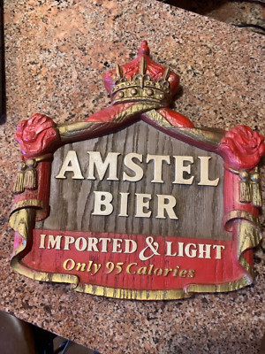 Amstel Bier Beer Red Gold 3D Crown Sign Bar Pub Tavern Mancave Decor Vtg 80s