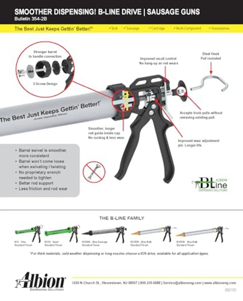 Albion Engineering Company B12S20 B-Line Manual Sausage Caulking Gun - Image 3 of 4