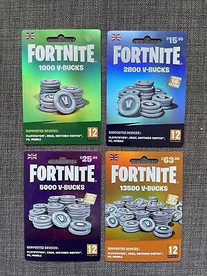 FORTNITE 1000 2800 5000 13500 V-Bucks GIFT CARD FULL SET UK Edition (NO  V-BUCKS) 