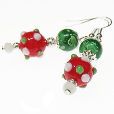Gorgeous Red & Green Glass Christmas Earrings By SoniaMcD