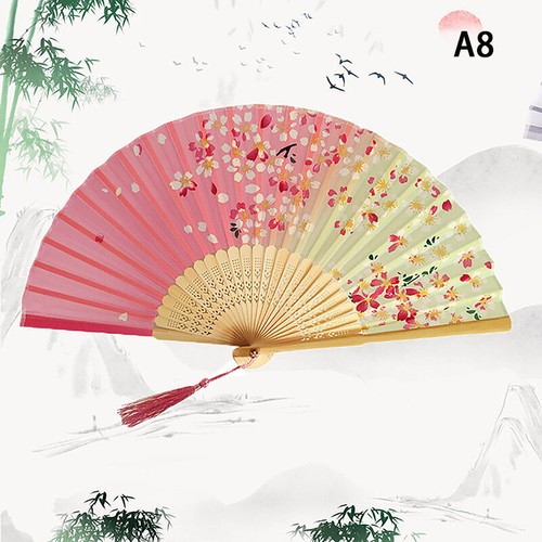 Vintage Style Silk Folding Fan Chinese Japanese Pattern Art Craft Gift Home _SE - Picture 20 of 32