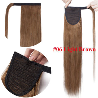 100% Long REMY Human Hair Clip In Pony Tail Hair Extensions Wrap Around Ponytail