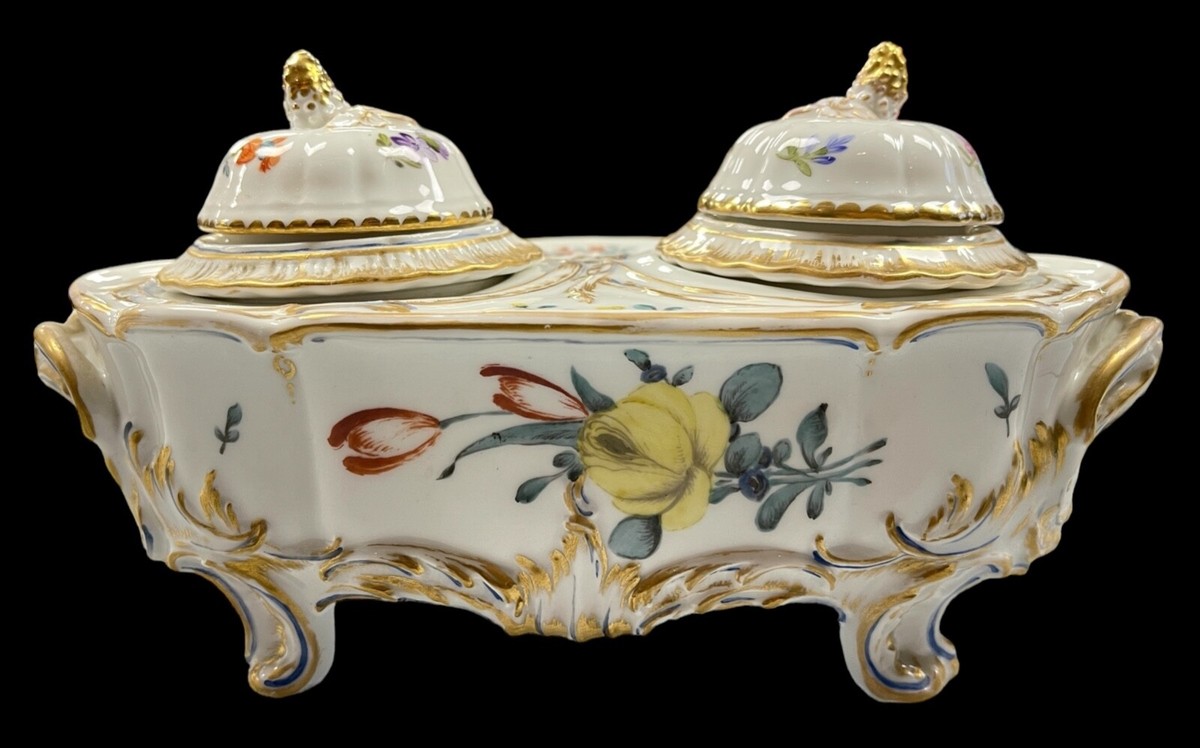 Meissenの文鎮 Antique 18th c. German Meissen Style Porcelain Inkwell Sander