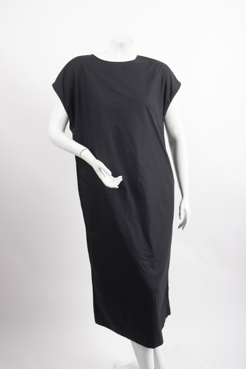 Massimo Dutti Womens Poplin Dress XS Black Midi Buttons Down