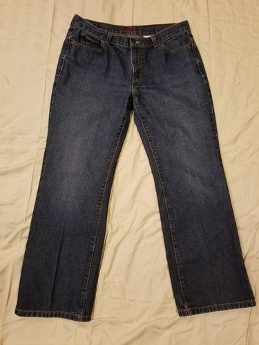 Eddie Bauer Premium Denim Dark Wash Straight Leg Womens 12 PETITE Inseam 30