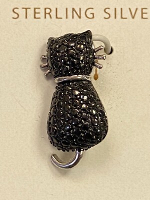 CAT KITTEN DESIGNER 925 STERLING SILVER GENUINE DIAMOND CHARM