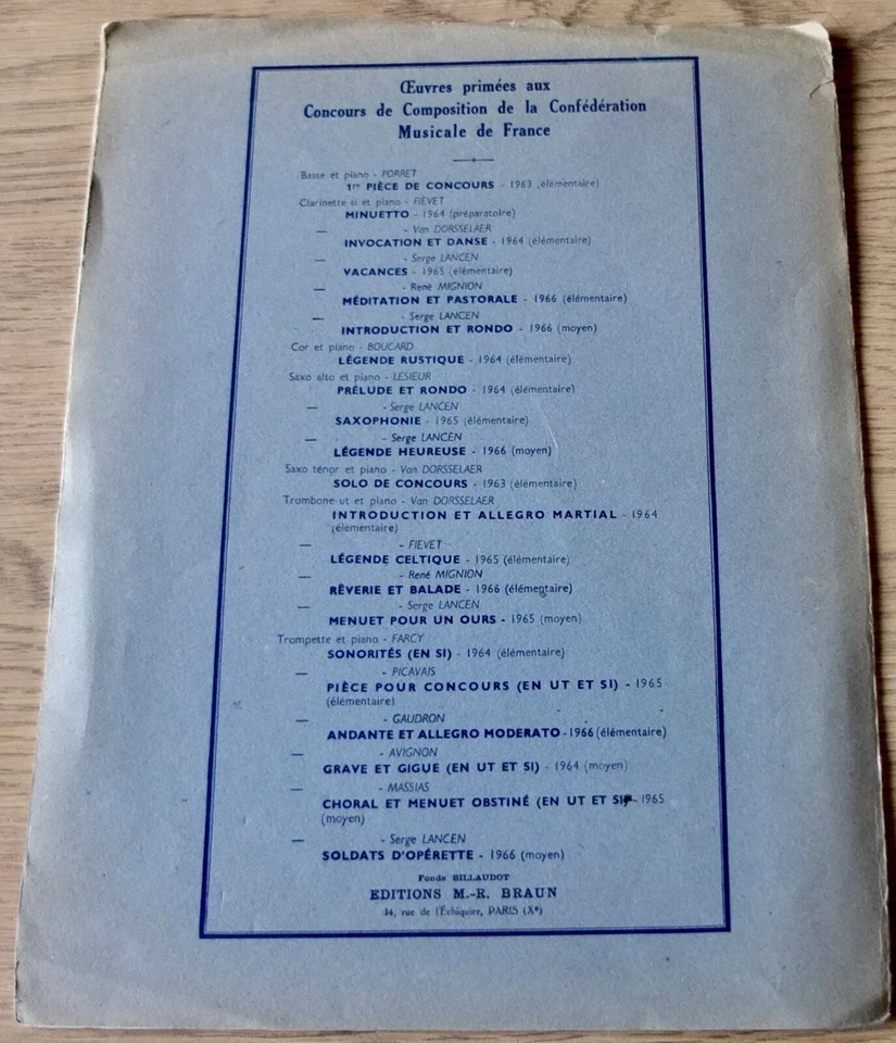 JACQUES ROBERT AIR NOBLE FOR TROMBONE BASS CLEF & PIANO SHEET MUSIC 1970 FRANCE - Image 3 of 3