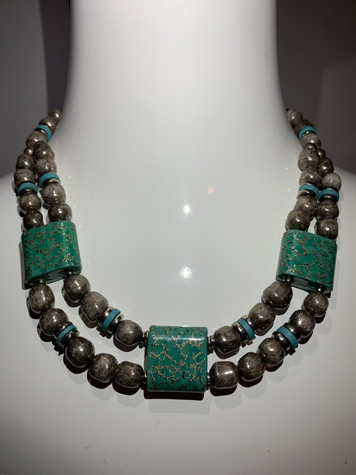 Handcrafted Oriental Ceramic Turquoise Beaded Nec… - image 2