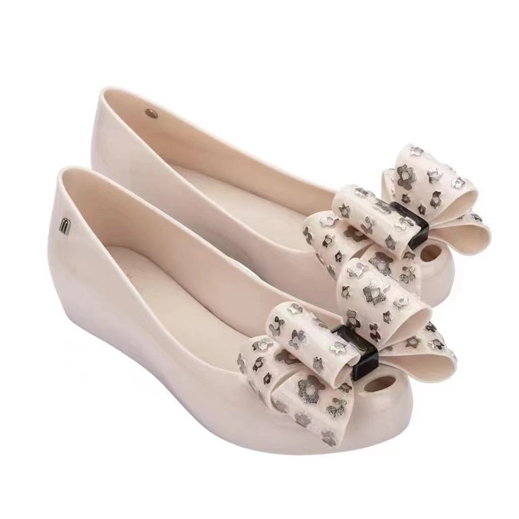 Mini Melissa Bronzing Bow PVC Jelly Fish Mouth Adult Flat Shoes US