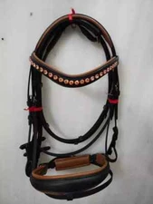 Dressage Crank Bridle Tan Stone Crystal Browband With Softy Padding For Horse.