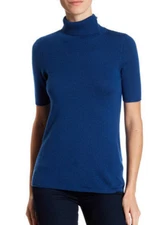 InCashmere Envelope Neck Short Sleeve Cashmere Sweater Denim XL NWT $298