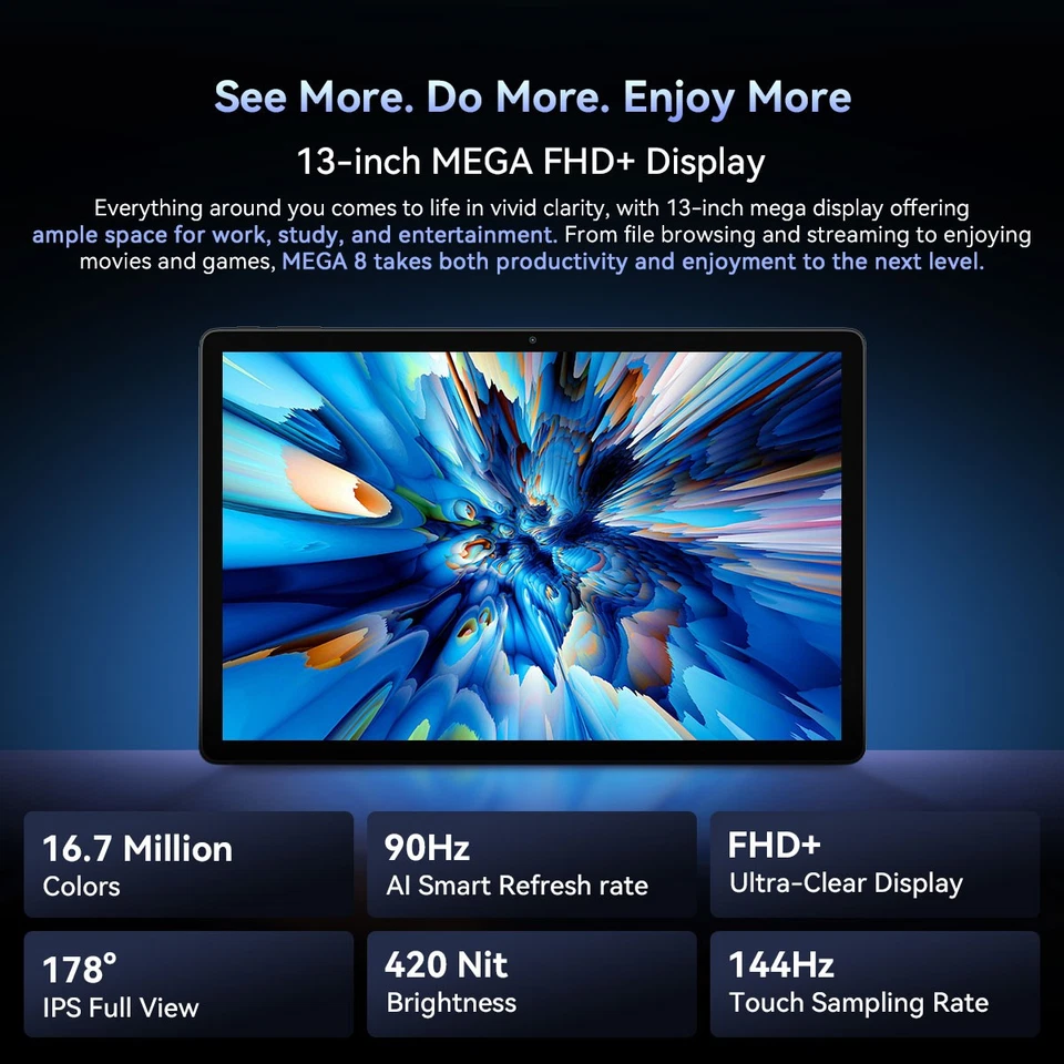 Blackview Mega 8 4G Android Tablet 13 Zoll 36GB+512GB 11000mAh NETFLIX Gemini AI - Bild 3 von 4