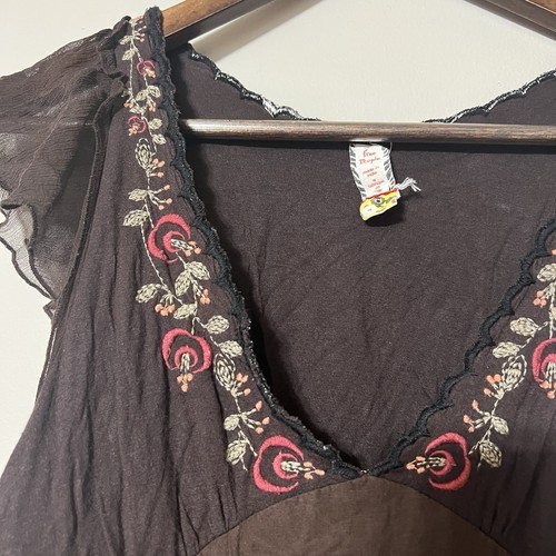 Free People Womens Babydoll Top Y2K Size 4 Brown Boho Forest Fairy Twilight Tank - Picture 4 of 12