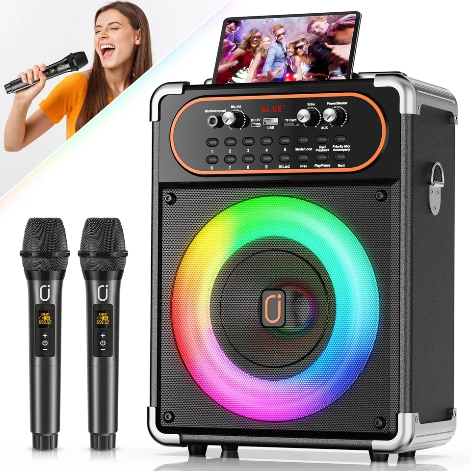 JYX Bluetooth 5.0 Lautsprecher RGB Subwoofer Musikbox Boombox Party LED mit Mikrofon