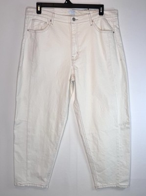 Time and Tru Women s High Rise Barrel Jeans SIZE 18 Ivory Cream Stretch Boho