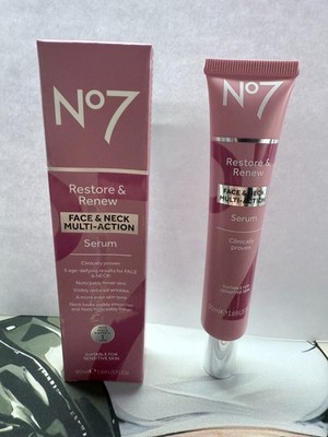 2x No7 Restore & Renew Face, Neck and Multi Action Serum 50ml UK HOT SALE US
