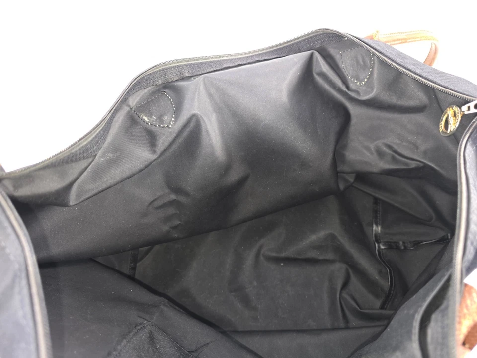 Longchamp Le Pliage Original Canvas Tote Bag Black Nylon Brown Leather Large - Image 4 of 4