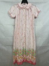 Vtg 60s 70s Its a Charm Pink Floral Button Front House Coat Duster Lace Size M