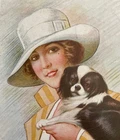 Woman with Dog JAPANESE CHIN Japanese Spaniel The Favorite Old Dog pc 1927