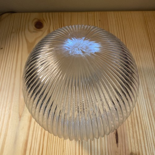 Vintage Holophane Clear Glass ribbed Light Porch Shade Ball Lamp Globe - Zdjęcie 2 z 5