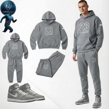 Men Grey Sweatsuit Hoodie Joggers Set 23 Legend Tracksuit To Match Air Jordan 1