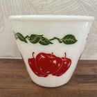 VINTAGE HAZEL ATLAS MILK GLASS RED APPLES GREEN LEAVES MIXING BOWL 1950S