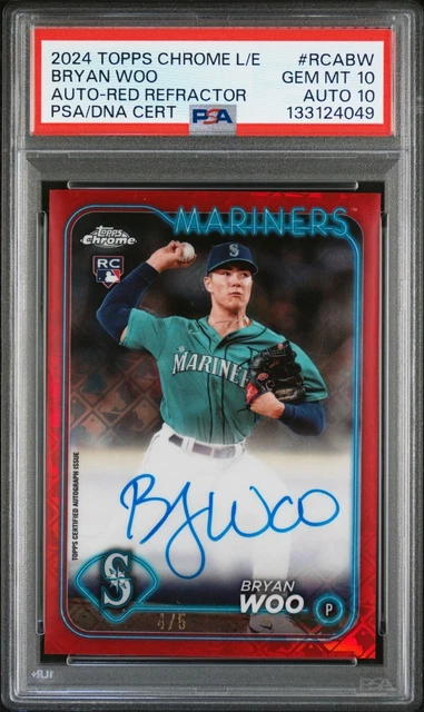 2024 Topps Chrome Logofractor Bryan Woo Auto Red Ref #RCA-BW PSA 10/10 Pop 1
