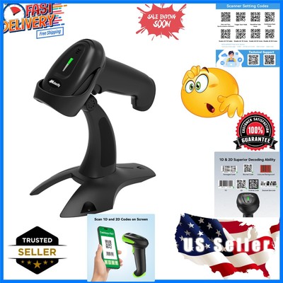 2D 1D Wireless Barcode Scanner with Stand, 3-in-1 Connectivity Bluetooth 2.4G...