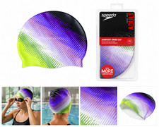 Speedo Adult Silicone Swim Cap Multi/Purple Color Comfort Stretch Waterproof Cap