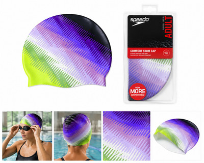 Speedo Adult Silicone Swim Cap Multi/Purple Color Comfort Stretch Waterproof Cap