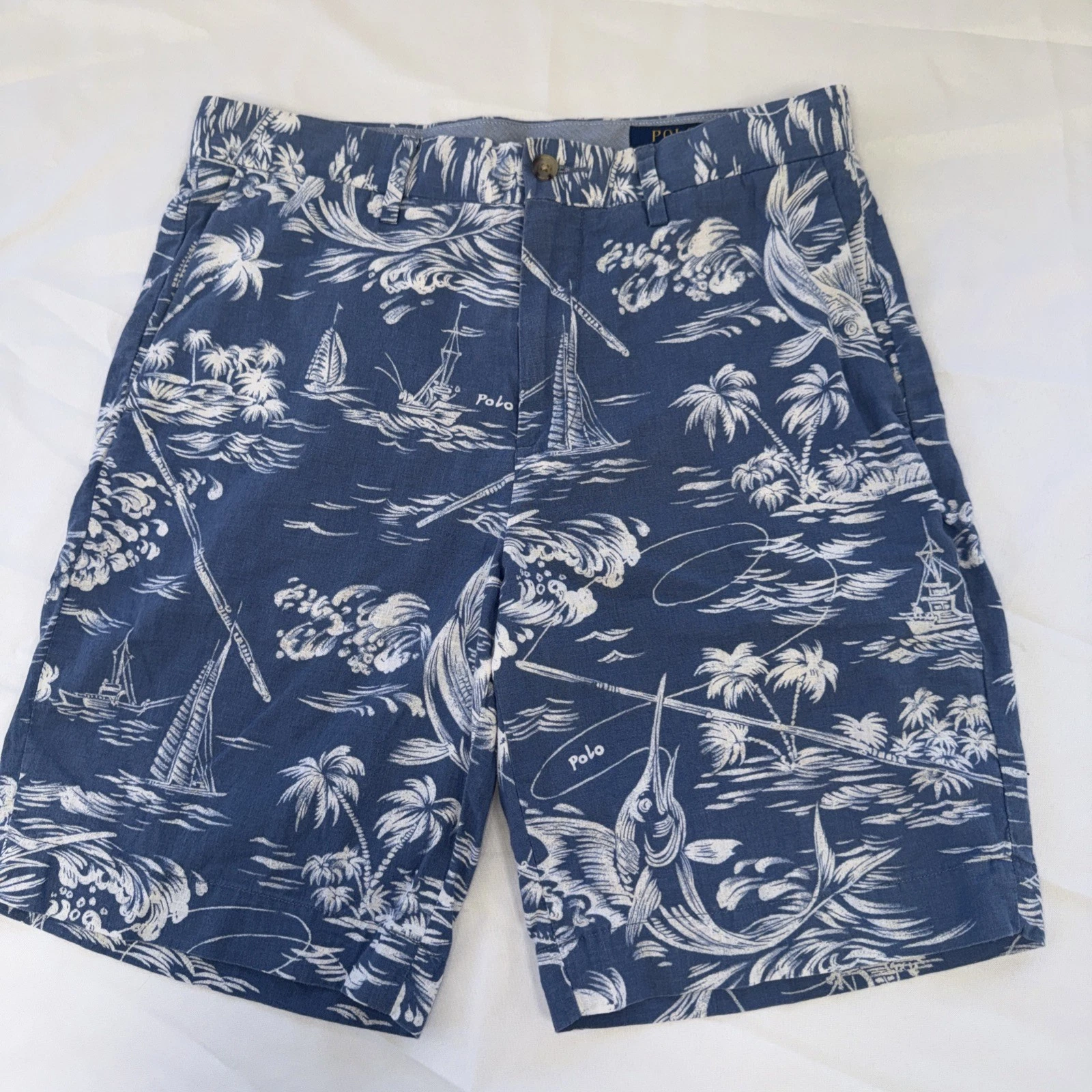 Polo Ralph Lauren Shorts Mens 29 Blue Floral Fish Hawaiian Linen Classic Fit