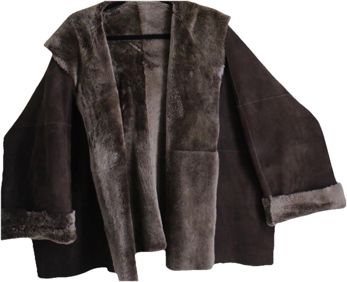 Eskandar O/S 1 2 HOODED Brown Luxury Suede Leather Shearling Coat