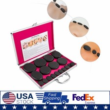16x Hot Stones Massage Kit with Box for Spa Body Relaxing Massage Therapy Black