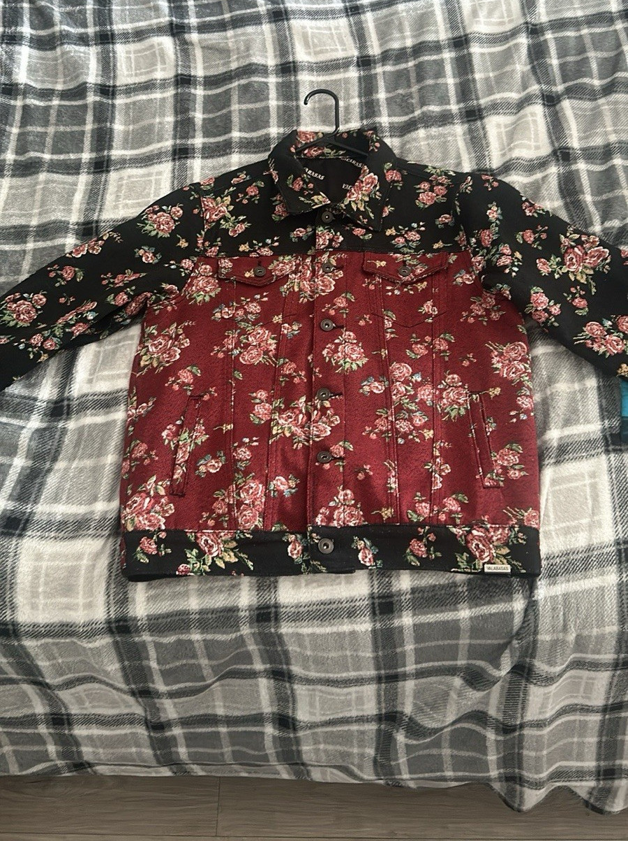 Bershka Women's Floral Button Jacket with Pockets Red Black 