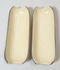 2 Pfaltzgraff Folk Art 8.5" Corn Holders  Brown & Tan #46 Vintage Home Decor 