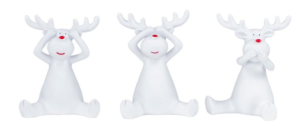3Er Set Rentiere Weiß Hirsche Deko Figur Tischdeko Weihnachtsdeko Aufsteller-image